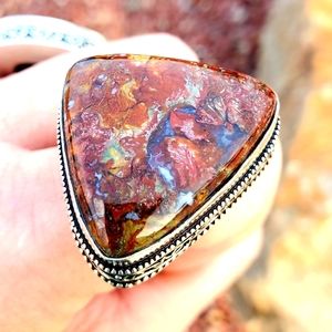 New Moroccan Seam Agate 925 Silver Ring.